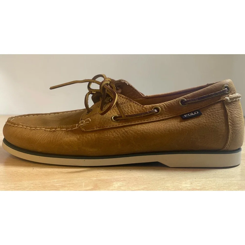 Polo Ralph Lauren Bienne Tan Leather Boat Shoes Men's 9.5D